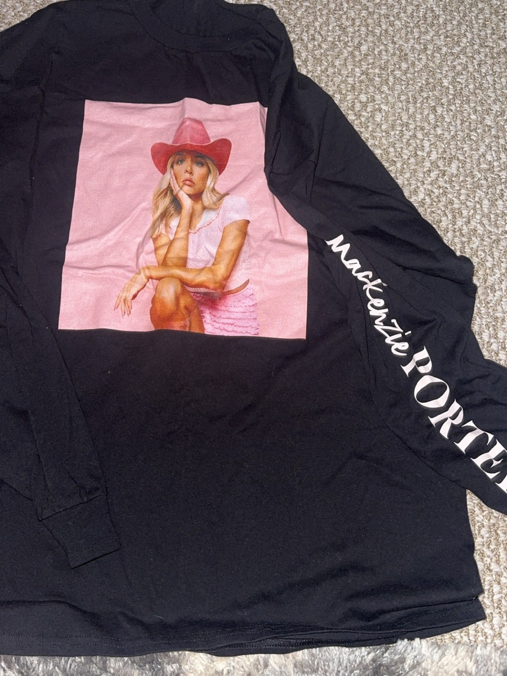Hanes Black Long-Sleeve Tee with Pink Photo Graphic